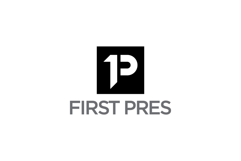 First Pres Branding – Logo, Semi-vertical, Greyscale